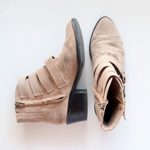 Dolce Vita Beige Suede Leather Almond Toe Block Heel Ankle Boots / Booties 7 - Picture 13 of 15